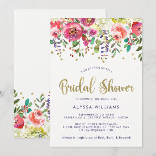 Invitation Or floral Fête des mariées d'aquarelle moderne