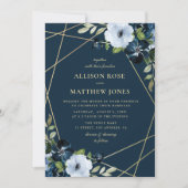 Invitation or floral géométrique et mariage bleu marine (Devant)