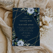 Invitation or floral géométrique et mariage bleu marine
