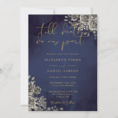 Invitation Or Floral Gothique Et Mariage Bleu De Minuit (Devant)