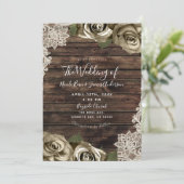 Invitation Or Floral Rose Rustic Bois Crème dentelle (Debout devant)