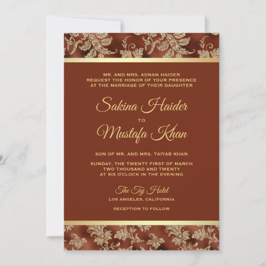 Invitation Or Floral rouille Orange musulman Mariage musulman (Dos)