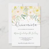 Invitation Or floral vert rose moderne Quinceanera (Devant)
