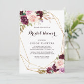 Invitation Or Géométrique Blush Bourgogne Fête des mariées fl (Debout devant)