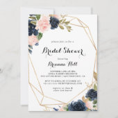 Invitation Or Géométrique Élégante Fête des mariées florale h (Devant)