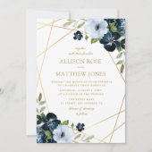 Invitation or géométrique floral marine bleu mariage (Devant)