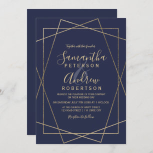 Invitation or géométrique marine bleu typographie mariage