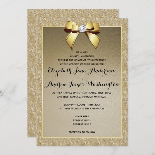 Invitation Or glamour et Mariage Gem élégant (Devant / Derrière)