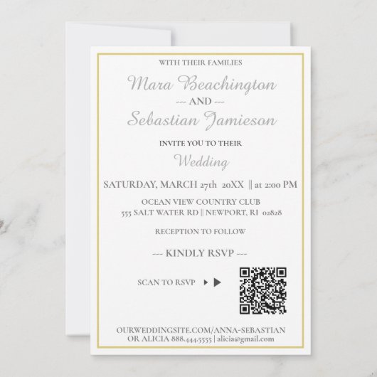 Invitation *~ Or ivoire d'agate AR66 QR + Mariage RSVP (Dos)