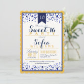 Invitation Or jaune, blanc, bleu marine Sweet 16 Party (Debout devant)