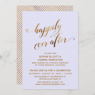 Invitation Or & Lavande Heureux Jamais Après Mariage Post