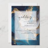 Invitation Or liquide Abstrait sur marbre bleu (Devant)