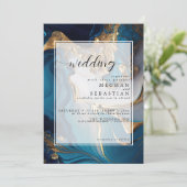 Invitation Or liquide Abstrait sur marbre bleu (Debout devant)