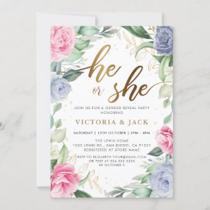 Invitation Or Lui ou Elle Floral Verdure Genre Reveal