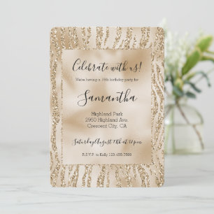 Invitation Or Luxe Paillettes Imprimé Zèbre Sweet 16