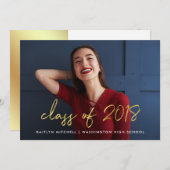 Invitation Or manuscrit | Classe de 2018 Photo Grad Party (Devant / Derrière)