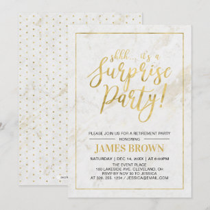 Invitation Or & Marbre   Fête de Retraite Moderne Surprise
