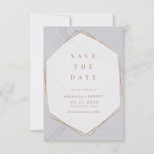 Invitation or marbre géométrique Photo Enregistrer la date In (Devant)