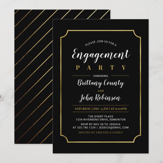 Invitation Or | Mariage Classique Fiançailles Fête (Devant / Derrière)