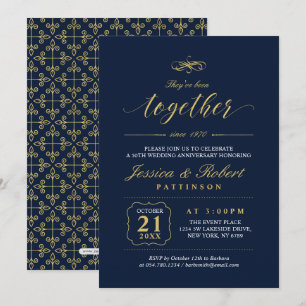 Invitation Or & Marine 50e anniversaire de mariage élégant