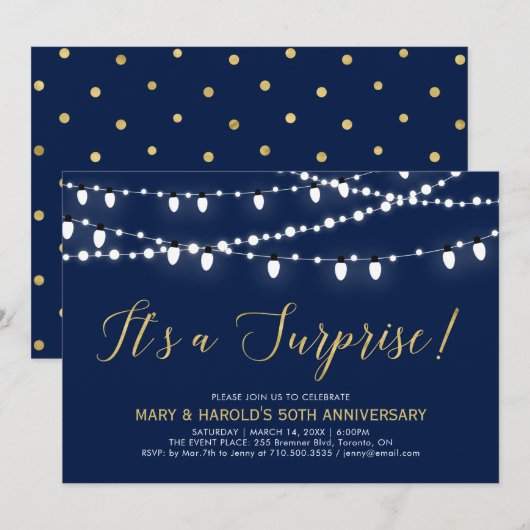 Invitation Or & Marine | 50e anniversaire de mariage Surprise (Devant / Derrière)