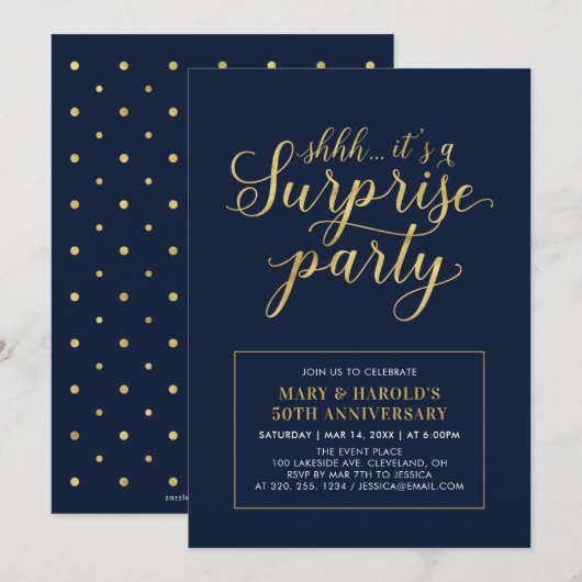 Invitation Or & Marine | 50e anniversaire de mariage surprise (Devant / Derrière)