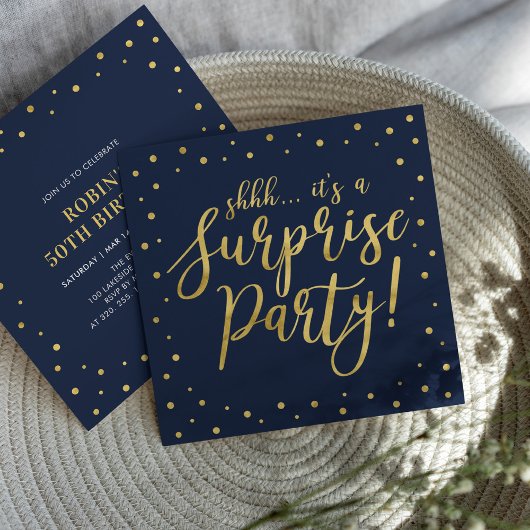 Invitation Or & Marine | 50e Anniversaire Surprise Fête
