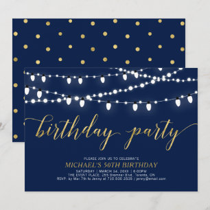 Invitation Or & Marine Fête d'anniversaire moderne pour adu