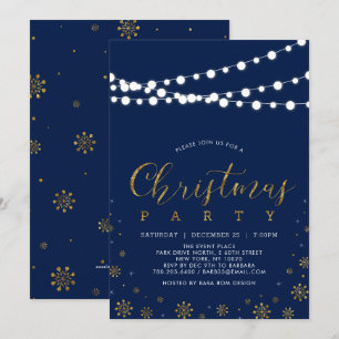 Invitation Or & Marine Fête de Noël aux flocons de neige mo