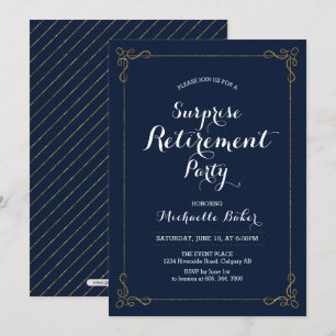 Invitation Or & Marine Soirée de Retraite Élégante Surprise