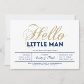 Invitation Or, Marine | Typographie moderne Baby shower garço (Devant)