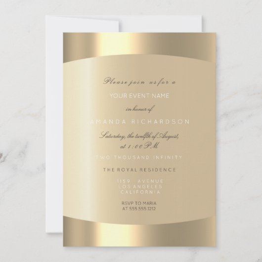 Invitation Or minimal Champagne Or noir Confettis Sépia Ivoir (Devant)