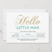 Invitation Or, Mint | Typographie moderne Baby shower garçon (Devant)