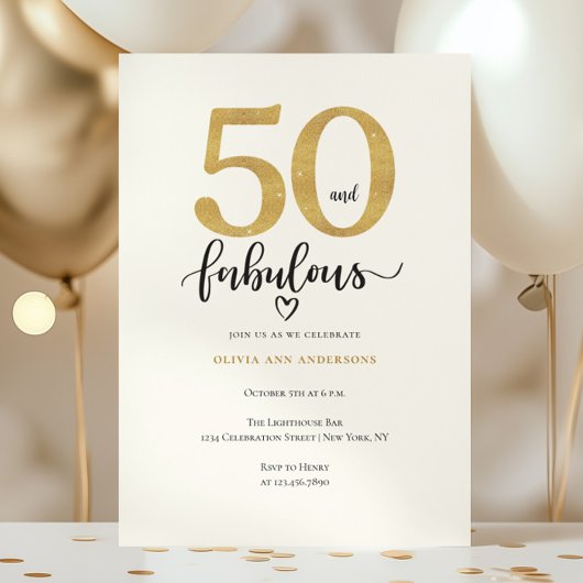 Invitation Or Moderne 50 Fabulux Anniversaire