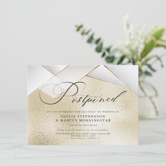 Invitation Or moderne avec facettes perles Mariage reporté (Debout devant)