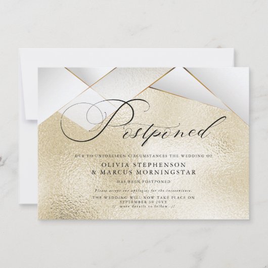 Invitation Or moderne avec facettes perles Mariage reporté (Devant)