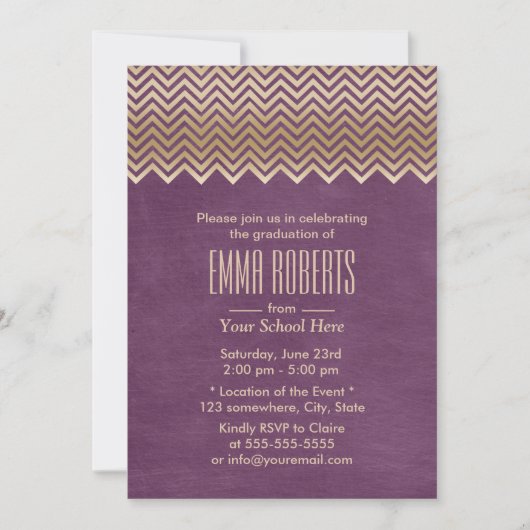 Invitation Or moderne Chevron Stripes Purple Graduation (Devant)