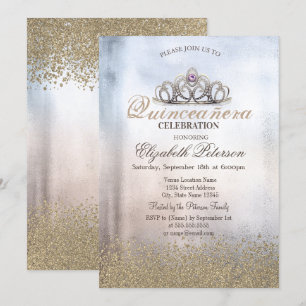 Invitation Or Moderne Diamants, Tiara Métallique Quinceañera