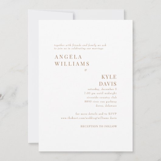 Invitation Or moderne et blanc Aucun parent Mariage de site W (Devant)
