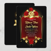 Invitation Or Moderne Floral Rouge Boho (Devant / Derrière)