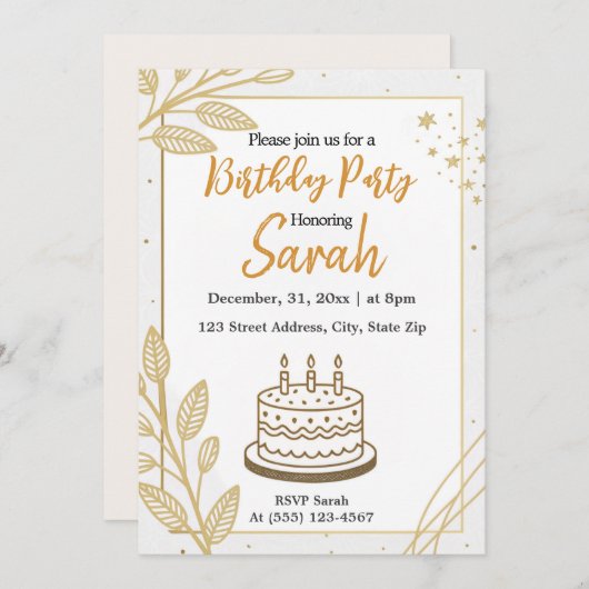 Invitation or moderne neutre élégant minimaliste anniversaire (Devant / Derrière)