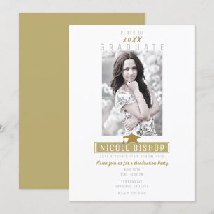 Invitation Or Moderne Photo Fête de Fin d'Études