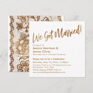 Invitation Or Moderne Script & Dentelle Nous sommes mariés !