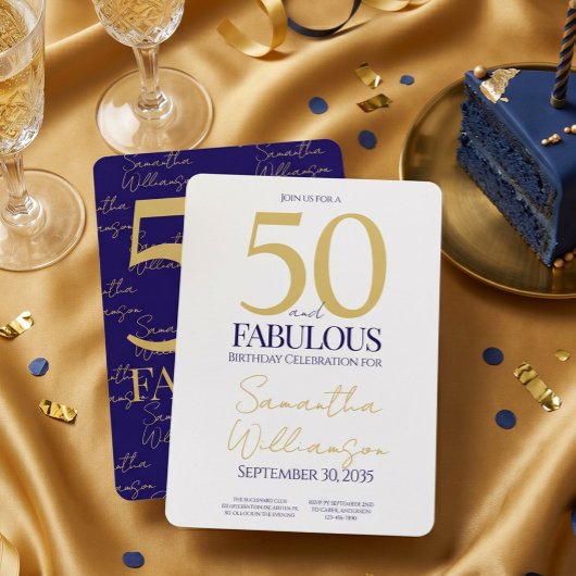 Invitation Or Navy 50 et Fabuleux | 50e Anniversaire Simple