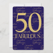 Invitation Or Navy 50 et Fabuleux | 50e Anniversaire Simple (Dos)