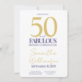 Invitation Or Navy 50 et Fabuleux | 50e Anniversaire Simple (Devant)