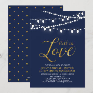 Invitation Or & Navy Moderne 50e Anniversaire de Mariage