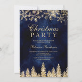 Invitation or neige marine bleu chic entreprise Noël (Devant)