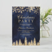 Invitation or neige marine bleu chic entreprise Noël (Debout devant)