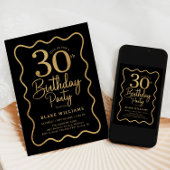 Invitation Or noir 30e anniversaire bordure ondulée